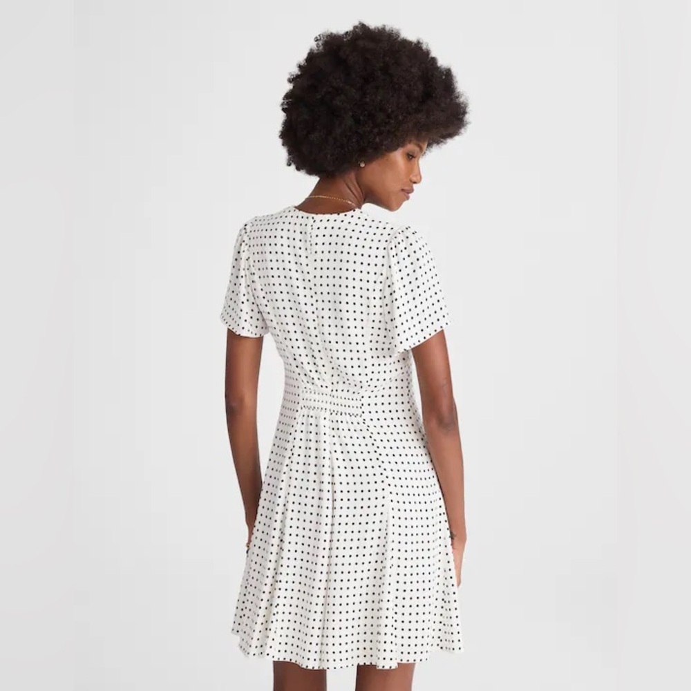 NWT Madewell Button-Front White Polka dot Mini Dress size 8 vneck shirt dress - Picture 4 of 10